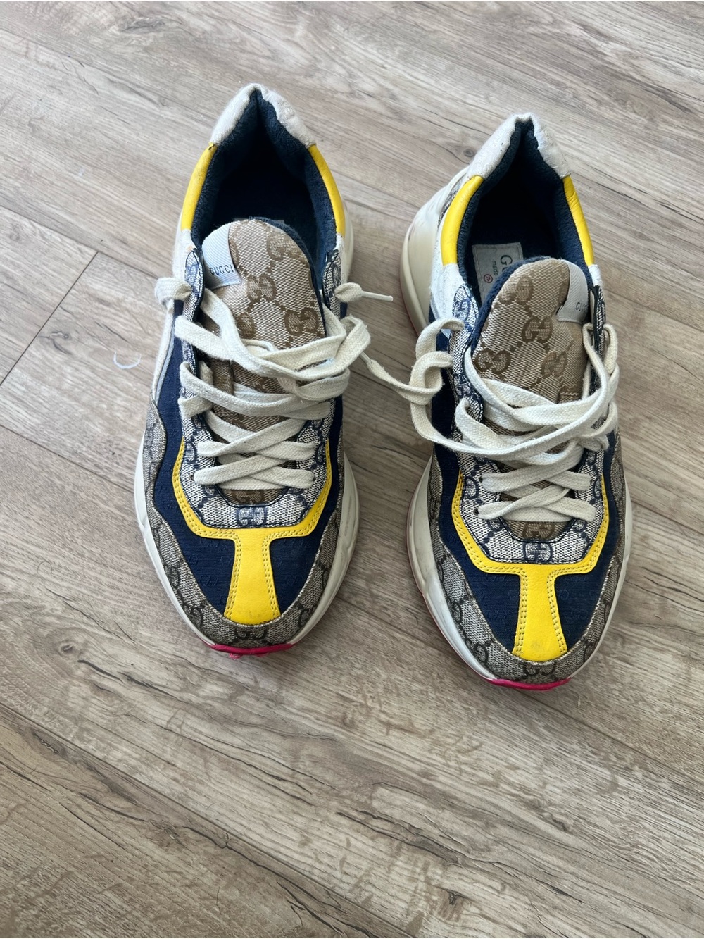 Gucci Kids Navy, Yellow & Beige Logo-Print Sneakers